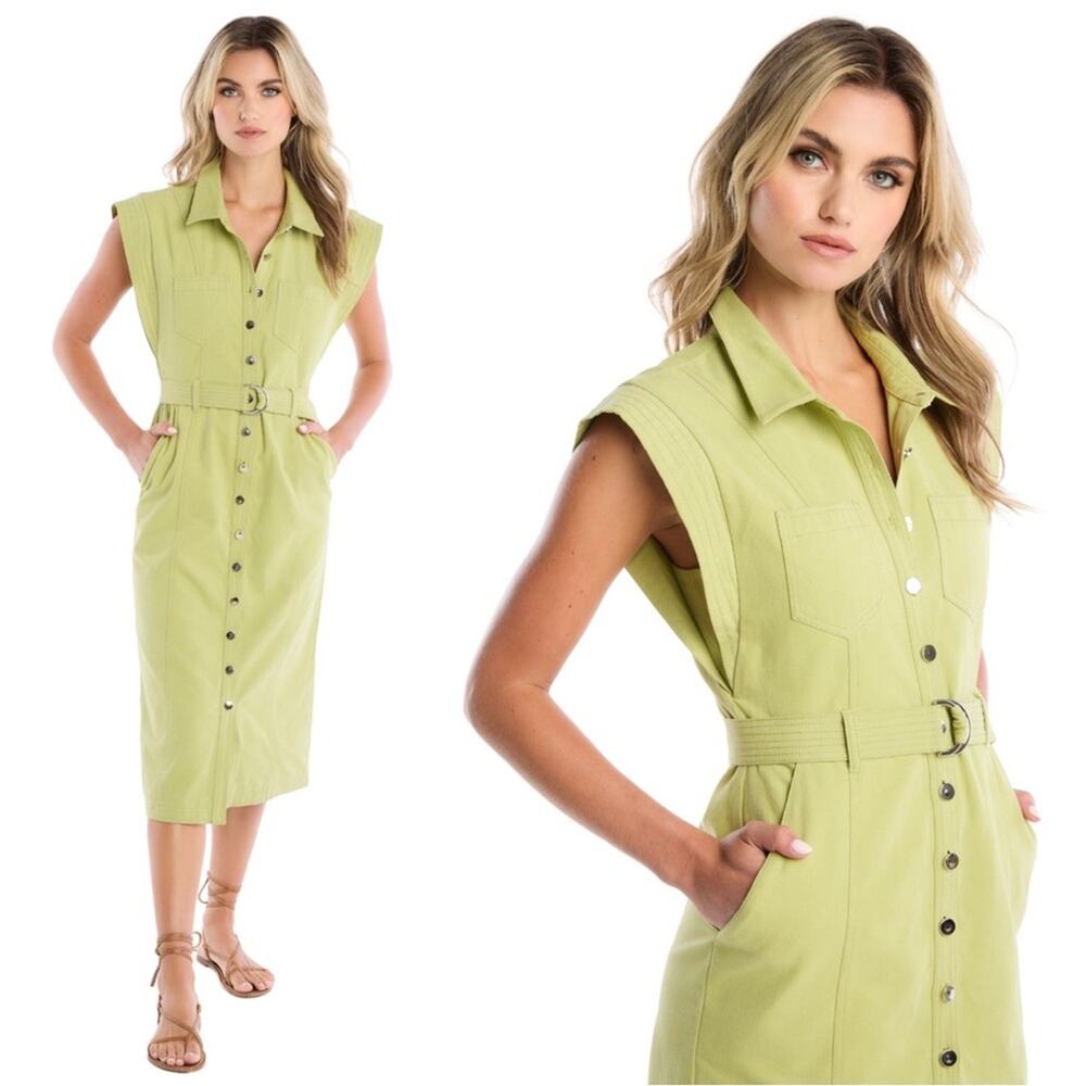 Allison New York Avril Sleeveless Belted Midi Dress Size 10 Pistachio Green